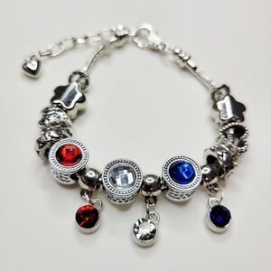 NWT Pandora Style Charm Bracelet Red White Blue Patriotic Americas 250th M/L